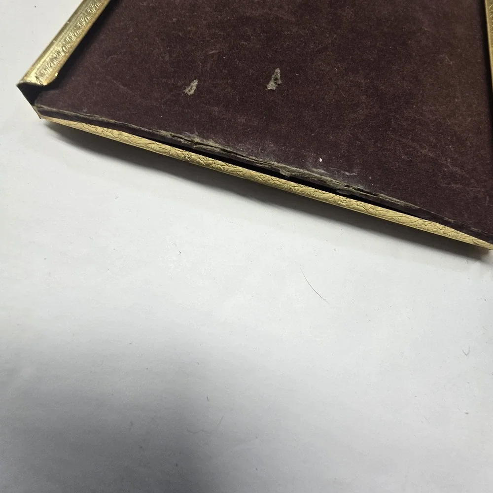 Vintage Gold Metal Brass Bifold Photo Picture Frame Glass Front Classic Velvet